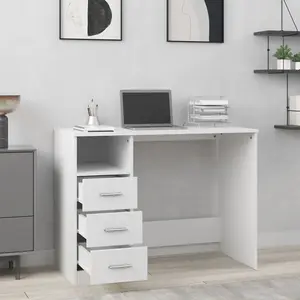 Berkfield Desk with Drawers White 102x50x76 cm Engineered Wood