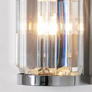 IP44 Bathroom Wall Light Chrome & Crystal Round Glass Modern Slotted Jewel Lamp