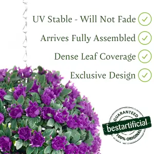 Best Artificial 23cm Purple Rose Hanging Basket Flower Topiary Ball - Suitable for Outdoor Use - Weather & Fade Resistant