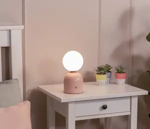 ValueLights Marlow Rechargeable Touch Button Table Lamp with Opal Globe Lampshade - Blush Pink