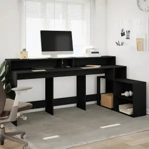 Berkfield Desk with LED Lights Black 200x104x91 cm Engineered Wood