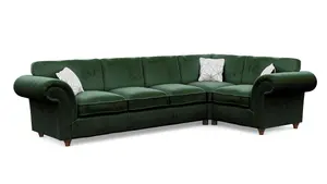 Windsor Bottle Green Large Corner Sofa - Brown Feet