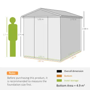 Outsunny 9FT x 6FT Galvanized Metal Garden Shed, Outdoor Storage Shed with Sloped Roof, Lockable Door, Tool Storage Shed