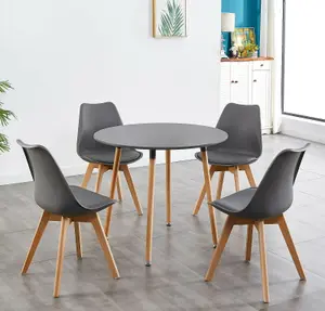 Round Dining Table and 4 chairs Grey Tulip Wood Circular Table