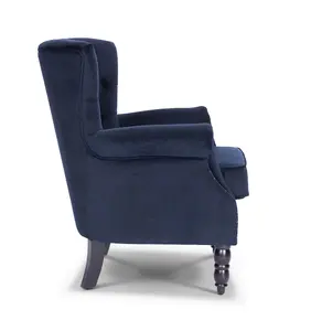 Velvet Navy Blue Liana Accent Wingback Chair