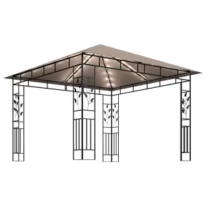 Berkfield Gazebo with Mosquito Net&LED String Lights 3x3x2.73 m Taupe