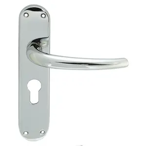 Rounded Sleek Latch & EURO Lock Door Handle - Polished Chrome Lever On Backplate