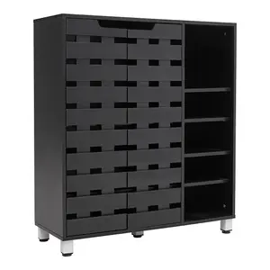 5 Tier Black Shoe Storage Cabinet Shoe Stand Organizer Rack Unit with Double Doors