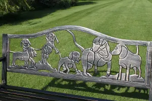 Metal Garden Bench with Cast Iron 'Puppies Design' Back Rest