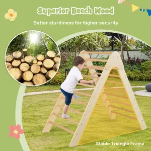 Costway 2-in-1 Triangle Climbing Set Kids Wooden Climbing Play Tent with 7cm Thick Pad