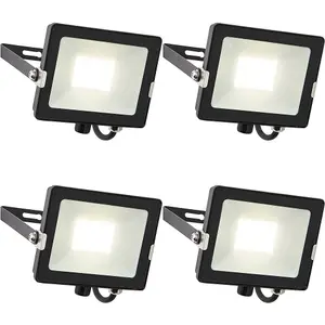 4 PACK Outdoor Waterproof LED Floodlight - 30W Cool White LED - Matt Black