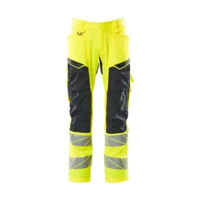 Mascot Accelerate Safe Trousers with Kneepad Pockets - Hi-Vis Yellow/Dark Navy   (34.5) (Leg Length - Regular)