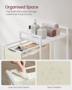 VASAGLE Clothing Organizer Basket with Metal Frame, Removable Bag, Pull-Out Shelf and Sorter, Cream White and Cloud White