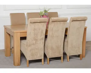 Dakota 182 x 92 cm Chunky Oak Large Dining Table and 6 Chairs Dining Set with Montana Beige Fabric Chairs