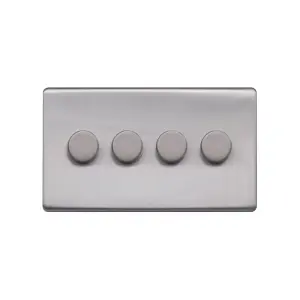 Lieber Brushed Chrome 4 Gang 2 -Way Intelligent Dimmer 100W LED (250w Halogen/Incandescent)