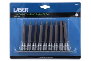 Laser 8482 9pc Long Series Torx Plus Socket Bit Set on Rail 3/8" Drive