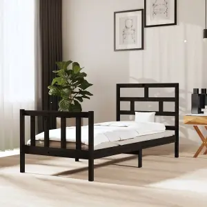 Berkfield Bed Frame Black Solid Wood Pine 100x200 cm