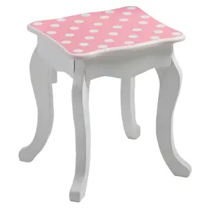 Teamson Kids Dressing Table, Play Vanity Set with Mirror & Stool - Pink/White/Polka Dots