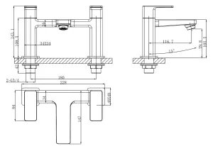 VURTU Barkway Bath Filler, 1/4 Turn, Dual Lever Ceramic Disc, High/ Low Water Pressure, 240(H) x 220(W), Gun Metal, 628533