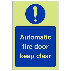 Automatic Fire Door Keep Clear Sign - Glow in Dark - 100x150mm (x3)