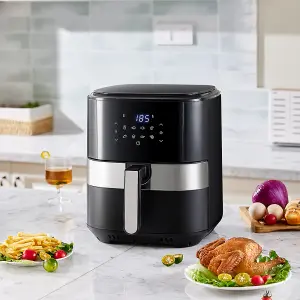 8L Touch Control Kitchen Air Fryer with Display and Timer, Black