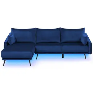 Corner Sofa with LED VARDE Navy Blue Velvet Right Hand