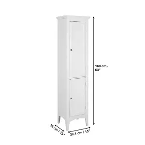 Teamson Home Bathroom Tall Column Cabinet, Wooden Cabinet with 2 Shutter Doors, Bathroom Storage, White