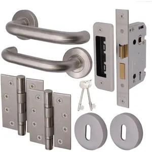 AFIT Satin Stainless Steel Return To Door Lever on Rose Handle Sashlock Kit - 102mm Hinges 80mm Lock