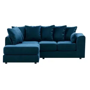 Brooklyn Plush Velvet 3 to 4 Seater L Shaped Corner Sofa Foam Blue Left Hand Facing