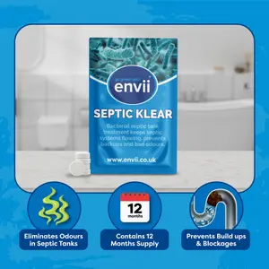 envii Septic Klear - Septic Tank Treatment - Removes Smells and Cleans & Unblocks Septic Tanks - Two Year Supply of Tablets