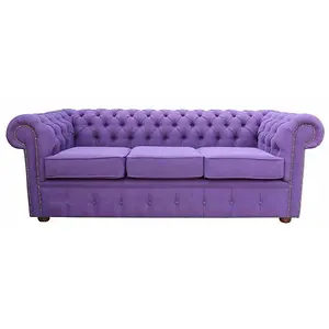 Chesterfield Handmade 3 Seater Sofa Settee Verity Plain Purple Fabric In Classic Style