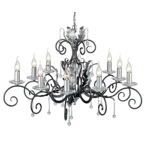 Elstead Amarilli 10 Light Chandelier Black, Silver Floral Leaves Design , E14