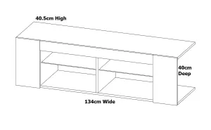 TV Cabinet Shelving Unit with Open Glass Shelf Media Stand 134cm White Gloss / Matt Texas