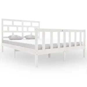 Berkfield Bed Frame White Solid Wood Pine 160x200 cm 5FT King Size