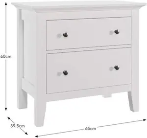 Dunelm Lynton 2 Drawer Wide Bedside Table, Farmhouse, White