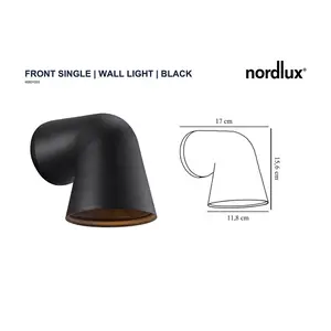 Nordlux Front Single Outdoor Patio Terrace Garden Wall Light In Black (Height) 15.6cm