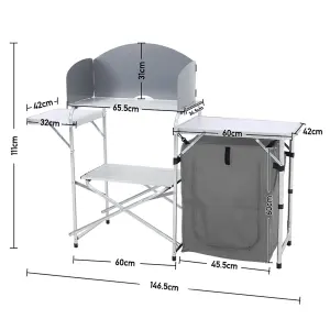 Grey Folding Portable Outdoor Camping Kitchen Table Cabinet with Zippered Storage L 146.5cm