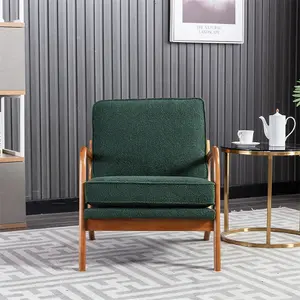 Accent Chair Mid-Century Modern Chair Armchair with Solid Wood Frame for Living Room, Bedroom, Belcony (1, Emerald)