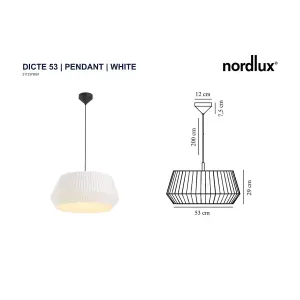 Nordlux Dicte 53 Indoor Living Dining Textile Pendant Ceiling Light in White (Diam) 53cm