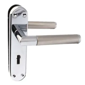 Door Handles Mitred Straight Lever Locks Duo - Chrome Satin 180mm x 40mm