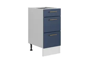 400 Kitchen Drawer Unit Base 40cm Navy Dark Blue Cabinet Copper Handle Nora