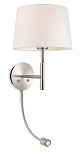 Luminosa Seymour Classic Switched Wall Lamp with Adjustable Reading Light Brushed Steel with Cream Shade