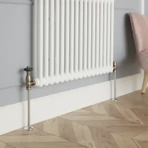 GoodHome Polished Brass Angled Thermostatic Radiator valve & lockshield (Dia)15mm x ½"