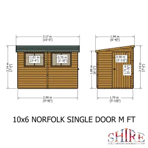 Shire Norfolk Workshop Pent Shed 10x6 Double Door 19mm Loglap Style A