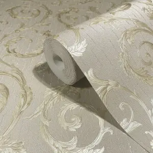 Galerie Industrial Effects Greige Floral Swirl Pearlescent Wallpaper Roll