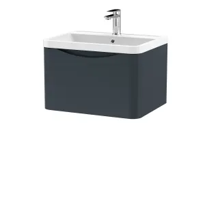 Wall Hung 1 Drawer Vanity Basin Unit with Polymarble Basin, 600mm - Soft Black