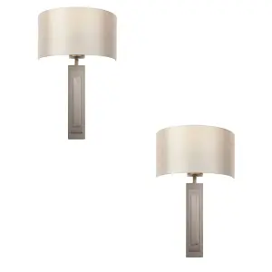 2 PACK Brushed Bronze Plated Wall Light & Mink Satin Half Shade - 1 Bulb Lamp