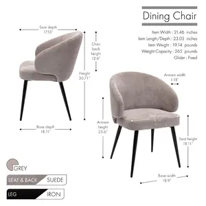 Cloey Canei Upholstered Dining Chair Grey