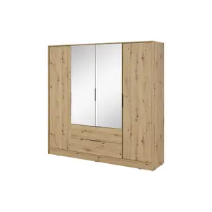 Rustic Oak Artisan Kelly Wardrobe: 206cm of Mirrored Charm for Spacious Interiors