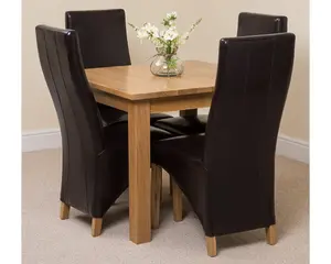 Oslo 90 x 90 cm Oak Small Dining Table and 4 Chairs Dining Set with Lola Brown Leather Chairs